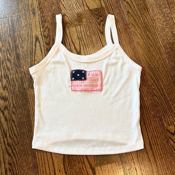 Handmade Pink Gingham Embellished Flag Tank Top - Picture 1 of 3